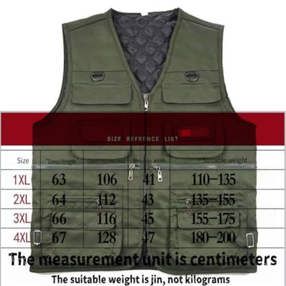 1PC Men's Heavy Duty Lined Vest with 10 Pockets, Warm Padded Sleeveless Jacket for Fishing, Hiking, Photography, Work Olive Green Large, Green