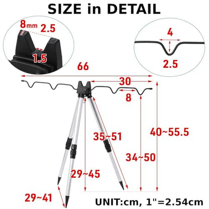 Japard Fishing Rod Pole Holders for Ground, Holding Tripod Stand with 5 Rods, Portable,Adjustable Aluminum Alloy for Sea Pier Quay River