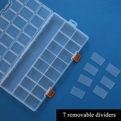 3 Pack 24 Grids Clear Plastic Storage Box with Dividers, Transparent Organizer Container Case for Small Parts, Bead, Button, Jewelry, Diamond, Craft Supplies,Sewing Kit, DIY Accessories - size: 24 Grids