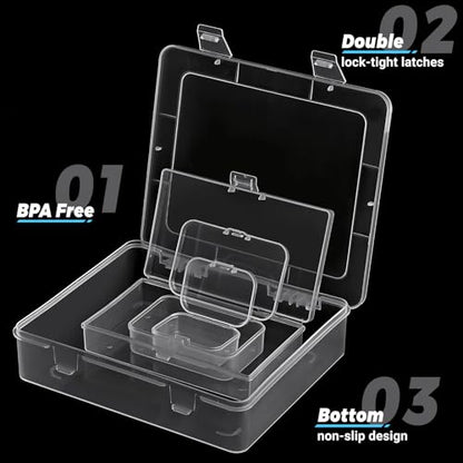 7 Pack Mixed Sizes Rectangular Mini Plastic Containers Clear Plastic Storage Boxes with Hinged Lids Empty Beads Organizers for Small Items Art Craft Jewelry Projects - size: 4 Size 7 Pcs