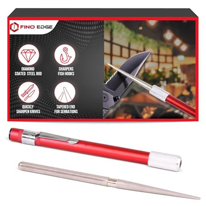 Serrated Knife Sharpener Rod - Retractable Diamond Sharpening Rod - Ultra Portable Diamond Knife Sharpener Rod - Mini Pocket Sharpener for Outdoor Hunting Fishing (FE-RDSR) - size: Standard