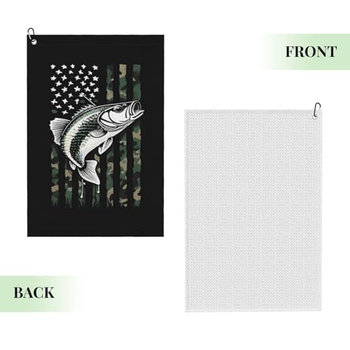 Supdreamc Microfiber Golf Towel with Metal Clip 24x16 Inch, Bass Fishing Lure Camo Camouflage American Flag Hunting Black, Super Absorbent Quick Dry for Cleaning Clubs & Wiping Hands During Play - color: Style (103)