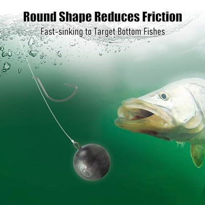 Dr.Fish Cannonball Sinkers Saltwater Lead Fishing Weights Round Ball Sinkers Trolling Downrigger Weights Bottom - size: 3oz-5 Pack