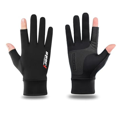 FGSS Summer Fishing Gloves for Men UV Sun-Protection Cycling Gloves Anti-Slip Fingerless Gloves for Driving Hiking Outdoor - color: Black