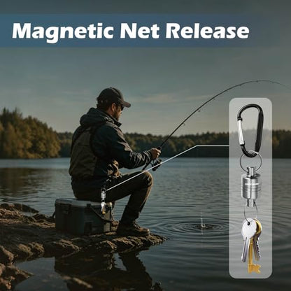 Magnetic Net Release for Fly Fishing, Aluminum Magnetic Quick Release Keychain, Fly Fishing Net Magnet Holder Retractor with Carabiner - color: gray