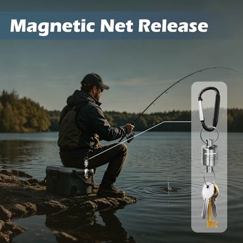 Magnetic Net Release for Fly Fishing, Aluminum Magnetic Quick Release Keychain, Fly Fishing Net Magnet Holder Retractor with Carabiner - color: gray