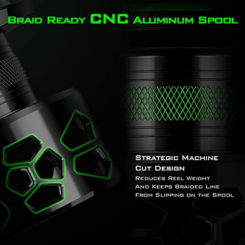 KastKing Zephyr Spinning Reels – 7+1/6+1 BB – Carbon Fiber Drag – Stainless Steel Shaft – Aluminum & CNC Spool – Black/Green/Orange – Sizes 500/1000 SFS – ICE Fishing Ready Reels! - color: Standard-Green, size: 3000