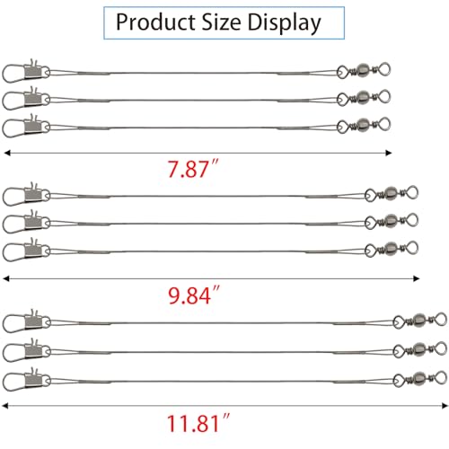 Stainless Steel Fishing Wire Leaders, Black Coated & Uncoated Options, Heavy Strength 31–100LB, 6–21in Multi Sizes with Rolling Swivels Snaps for Salt Fresh Water Shark Pike Barracuda - color: 11.81in - 50pcs(31LB)