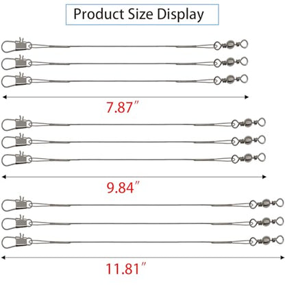 Stainless Steel Fishing Wire Leaders, Black Coated & Uncoated Options, Heavy Strength 31–100LB, 6–21in Multi Sizes with Rolling Swivels Snaps for Salt Fresh Water Shark Pike Barracuda - color: 9.84in - 50pcs（31LB)