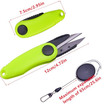 2 Pack Fishing Wire Plier Fishing Line Scissors Stainless Steel Fishing Pliers Scissors Folding Shrimp Shape Fishing Line Clipper with Retractable Keychain for Fishing, Green