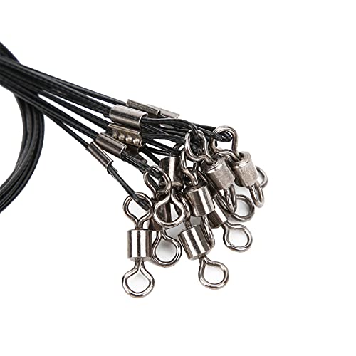 Anti Bite Fishing Line Steel Wire Leader with Rolling, Heavy Duty Fishing Wire Leash for Sea Enthusiasts - color: Black