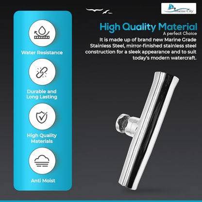 MARINE CITY Clamp-On Fishing Rod Holder, Heavy Duty 304 Stainless Steel Adjustable Mount, Corrosion Resistant for Boats, Ships & Yachts