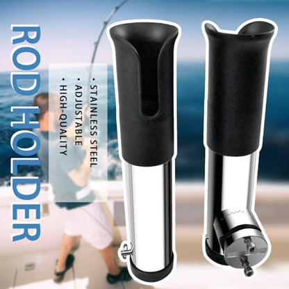 Made 2Pcs Stainless Clamp on Fishing Rod Holder, 316 Stainless Tournament Style Clamp on Fishing Rod Holder, Portable Fishing Pod Rack (Black) - color: Black