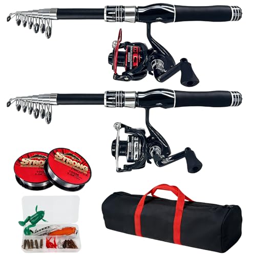 Fishing Rod, 6.9ft 2Pcs Telescopic Fishing Pole Set, Spinning Rod and Reel Combo with Carrier Bag Freshwater Fishing Rod and Reel Combos Kits Fishing Gear