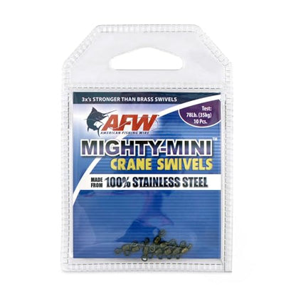 AFW American Fishing Wire Fishing Swivels - Mighty Mini 100% Stainless Steel Crane Swivels, 3X Stronger Than Brass, for Terminal Tackle Box, Up to 600lb Test - Fishing Gear for Fishing Line Leaders - size: 10 Pieces, 78 Pound Test