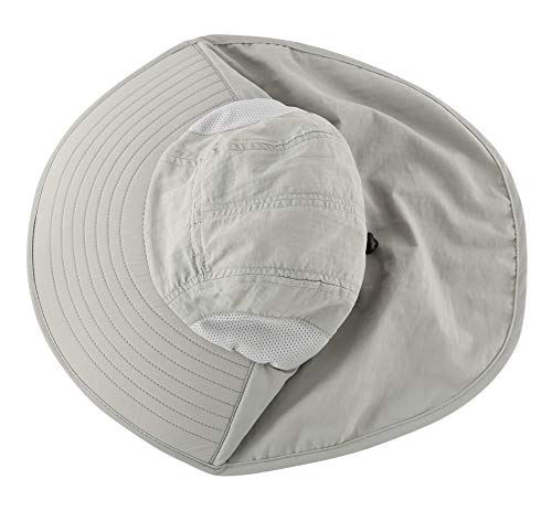 Connectyle Kids Large Brim UV Protection Sun Hat with Neck Flap Mesh Fishing Cap - color: Light Grey