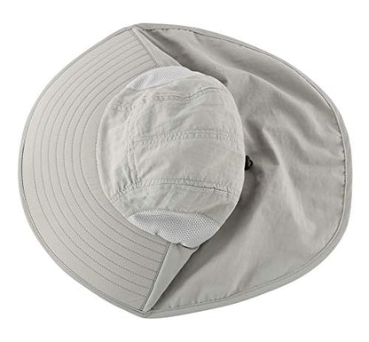 Connectyle Kids Large Brim UV Protection Sun Hat with Neck Flap Mesh Fishing Cap - color: Light Grey