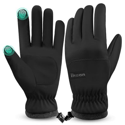 ihuan Winter Waterproof Ski Gloves Men Women, Snow Warm Cycling Cold Weather, Driving Biking Running - color: Black, size: Large