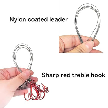 5-10pcs Fishing Treble Hook with Leader Nylon Coated Fishing Wire Leader with Swivel 3/0 2/0 1/0 1# 2# 4# 6# - color: Gray Leader, size: 3/0-5pcs
