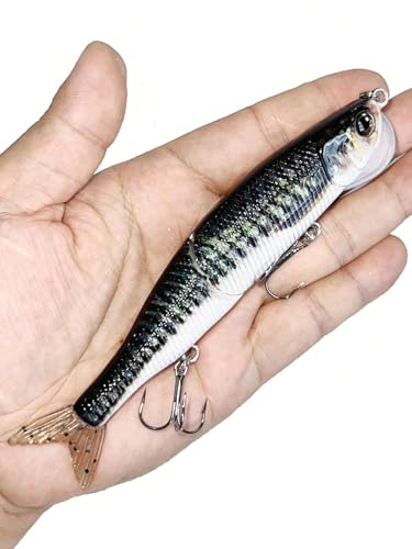 Topwater Artificial Bionic Wobbler Fishing Lure, 5.5in/1.02oz Slow Sinking Simulation Multi Jointed Hard Bait, Fishing Accessories for Freshwater & Saltwater - color: Navy