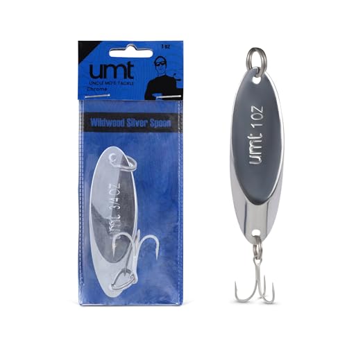 UMT Chrome Fishing Spoon Lure 3/4oz,1oz, 2oz – Sharp 3/0 Treble Hook for Freshwater & Saltwater Bluefish, Trout, Steelhead 1, 5, 10 Pack Options - size: 1 Pack