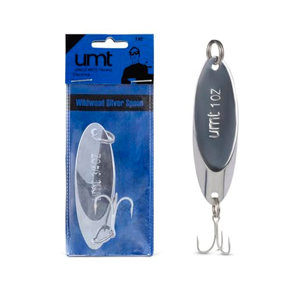 UMT Chrome Fishing Spoon Lure 3/4oz,1oz, 2oz – Sharp 3/0 Treble Hook for Freshwater & Saltwater Bluefish, Trout, Steelhead 1, 5, 10 Pack Options - size: 1 Pack