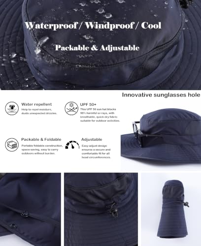 Home Prefer UPF 50+ Wide Brim Sun Hats with Neck Flap Sun Protection Hat for Men Women Gardening Fishing Summer Bucket Hat - color: Navy Blue