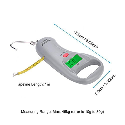 Fish Scale Digital Weight, LCD Display Portable Electric Fishing Hanging Scale 45kg with Tapeline Fishing