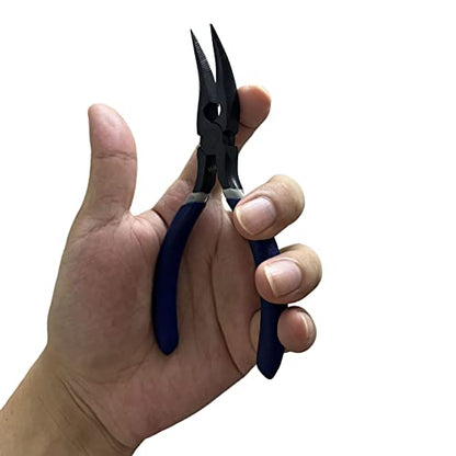 Fish Bone Pliers/Tweezers 5 Inches Bent Needlepoint Nickel Iron Salmon Pin Bone Pliers Tweezers for Salmonbone Removing, Plucking and Pulling Pin (Blue) - color: Blue