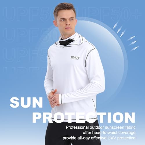 Fishing Shirts for Men,Long Sleeve Rash Guard Shirts Sun Protection Hoodie Athletic Running Hiking Shirt 1/2 Packs - color: Print/White, size: Large