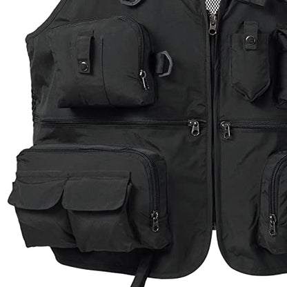 BASSDASH Versatile Men's Women's Fishing Photography Vest with Mesh Back 6 Sizes - color: Black, size: Medium