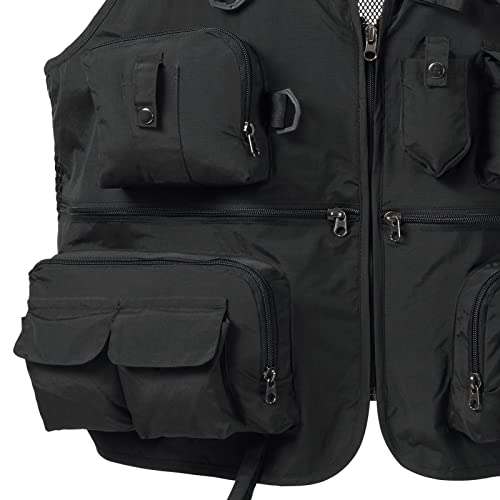 BASSDASH Versatile Men's Women's Fishing Photography Vest with Mesh Back 6 Sizes - color: Black, size: 3X-Large