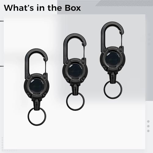 3 Pcs Zinger Retractors, Heavy Duty Retractable Lanyard with Steel Wire Keychain, Gear Keeper with Belt Clip, Backpack Clip, 4.9 In ABS Shell, 2.1 oz, 0.26 lbs Load Bearing