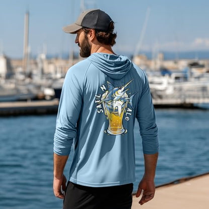 Palmyth Fishing Hoodie for Men Long Sleeve Sun Protection UV UPF 50+ Shirts - color: Airy Blue / Sail Ale, size: Medium