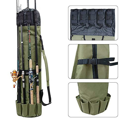 Fishing Pole Rod Holder Bags, Fishing Organizer Case Carrier Reel Pole Storage Bags Waterproof Fishing Gear Organizer Travel Carry Bags - color: Khaki Green