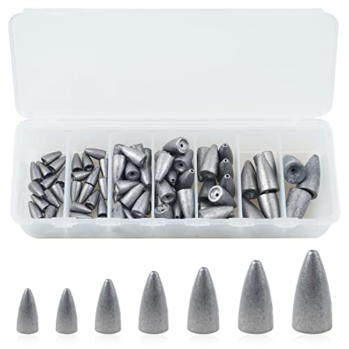 Bullet Fishing Sinkers Weights Slip Sinkers Kit- 29/83Pcs Fishing Worm Weights Assorted Set for Bass Fishing Saltwater - style: 83pcs Kit