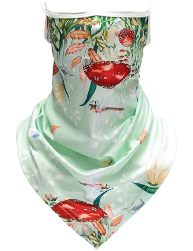FISHEAL UV Sun Protection Face Scarf Mask, Breathable Gardening Face Cover Neck Gaiter with Ear Loops Bandana for Men Women - color: Green Dragonfly