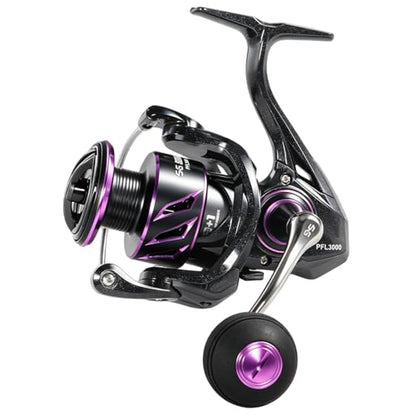 SOUGA Spinning Reel, Black Purple Metal Body Fishing Reel for Bass Pike Freshwater Light Saltwater, 9+1 BB, 5.2:1 Gear Ratio, CNC Aluminum Spool, Foldable Left Right Handle, EVA Knob,Size 1000-4000 - size: 3000