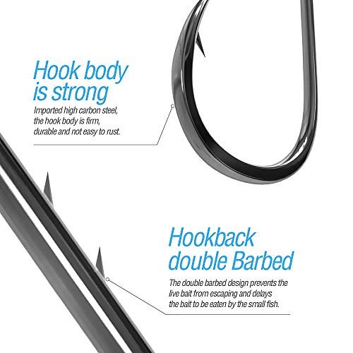 DONQL Bait Holder Hooks, 600Pcs Double Barbed Fishing Hooks 3#-12# Carp Single Fish Hook Kit Fly Fishing Accessories Carbon Steel Jig Sea Hooks for Live Bait Freshwater Saltwater (600PCS)