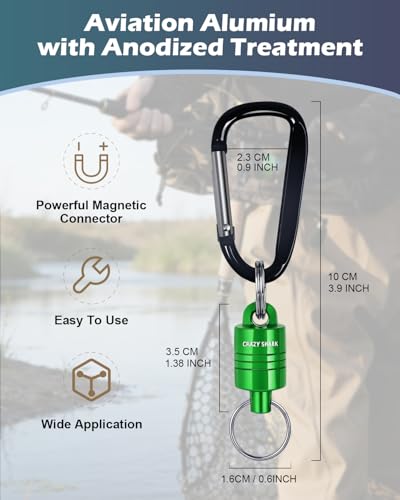 Magnetic Net Release for Fly Fishing, Aluminum Magnetic Quick Release Keychain, Fly Fishing Net Magnet Holder Retractor with Carabiner - color: GREEN D-2PC