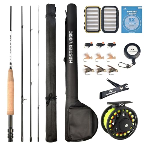 Fly Fishing Rod and Reel Combo Starter Kit, Graphite Fly Rod with Cork Handle, Die Cast Aluminum Reel, Fly Box Case & Fishing Flies and Carrying Case and Accessories - style: 3/4wt - 7' - 4 Pc
