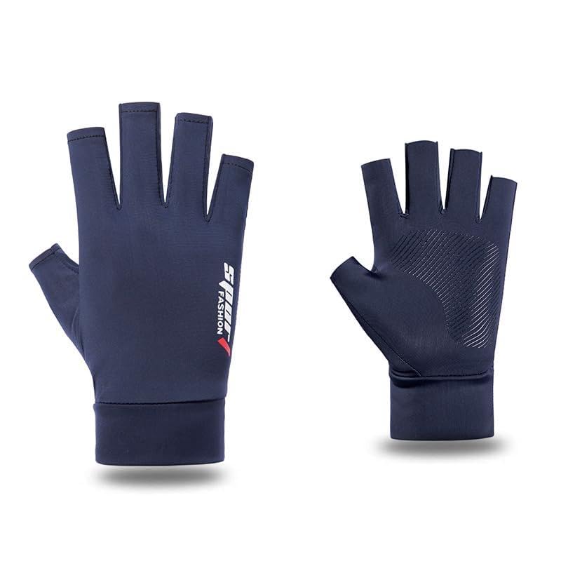 INOGIH Half-Finger Driving Gloves for Men Women,Summer Lightweight Non-Slip Sun-Gloves for Cycling Fishing Sailing Rowing - color: Navy