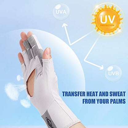 Palmyth UV Protection Fishing Fingerless Gloves UPF50+ Sun Gloves Men Women for Kayaking, Hiking, Paddling, Driving, Canoeing, Rowing - color: Air Light Gray, size: Large