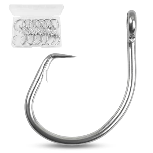 OROOTL Tuna Circle Hooks, 12pcs Stainless Steel Fishing Hooks Catfish Hooks for Saltwater Freshwater 2X Strong Inline Circle Hook for Tuna Carp Catfish Bass and More Size 8/0-18/0 - size: 16/0-12pcs