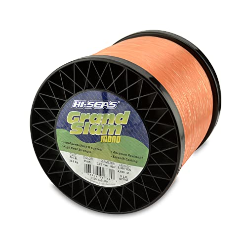 HI-SEAS Grand Slam Monofilament Fishing Line - Strong & Abrasion Resistant in Clear, Pink, Green, Smoke Blue, Fluorescent Yellow Freshwater & Saltwater - 5 lb Spool - color: Pink, style: 50 Lb Test, 0.70 Mm Dia, 5300 Yd