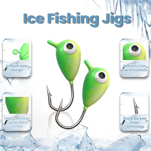 Glow Ice Fishing Jigs | Winter Ice Fishing Lures Set | Micro Jig Head for Pike, Panfish, Crappie, Perch, Walleye, Trout, Bluegill - with Storage Box - color: 20pcs