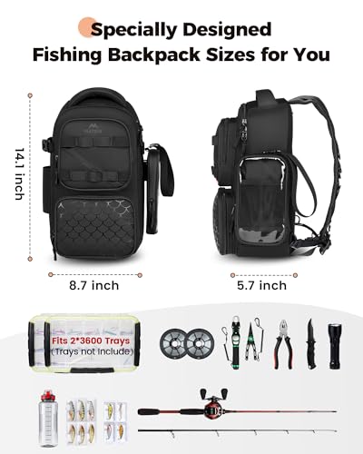 MATEIN Fishing Sling Bag with Phone Pouch, 3600 Tackle Box Backpack | Tackle Bag with Removable Bait Binder, Fishing Bag with Lure Rod Holder, Cooler Compartment, Waterproof, Women Fishing Gifts - color: Black