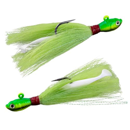 Dr.Fish 3 Pack Bucktail Jigs with Paddle Tail Swimbait Trailer, Saltwater Fishing Hair Jigs Buck Tail Lure White Surf Fishing Mackerel Flounder Bluefish Snapper - color: Chartreuse, size: 1/2oz-Hook 4/0