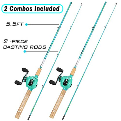 Sougayilang Fishing Rod and Reel Combo, 2-Piece 5-Foot 6-Inch Graphite & Fiberglass Rod, Durable and Strong, Quickset Anti-Reverse Fishing Reel (1Pack/2Pack) - color: Casting Combo - Right- 2 PACKS