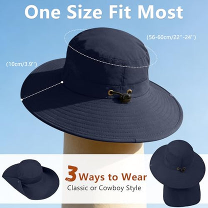 ZOORON Sun Hats for Men Women Fishing Hat with Neck Flap,UPF 50+ Sun Hat Waterproof Wide Brim Bucket Hats for Safari Hiking - color: 1-navy Blue-arm Sleeves